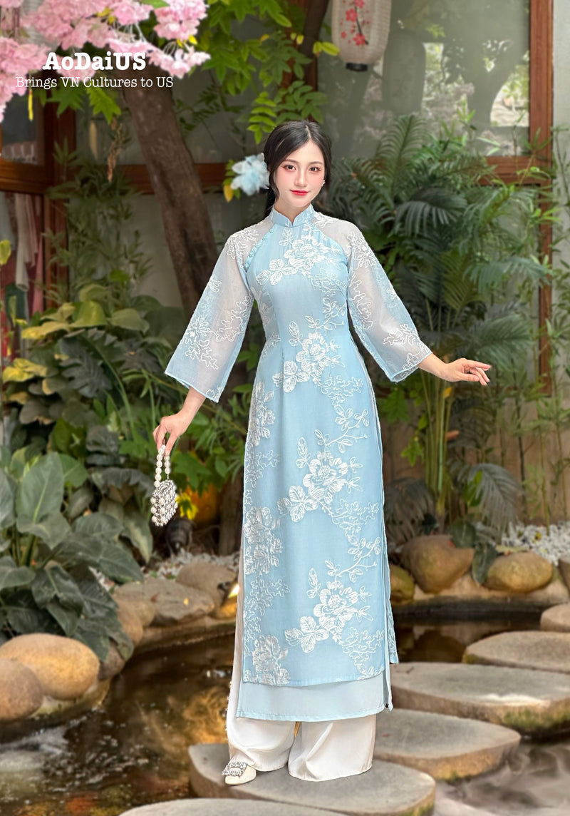 Blue Ao Dai No Pants | Modern Vietnamese Ao Dai H40