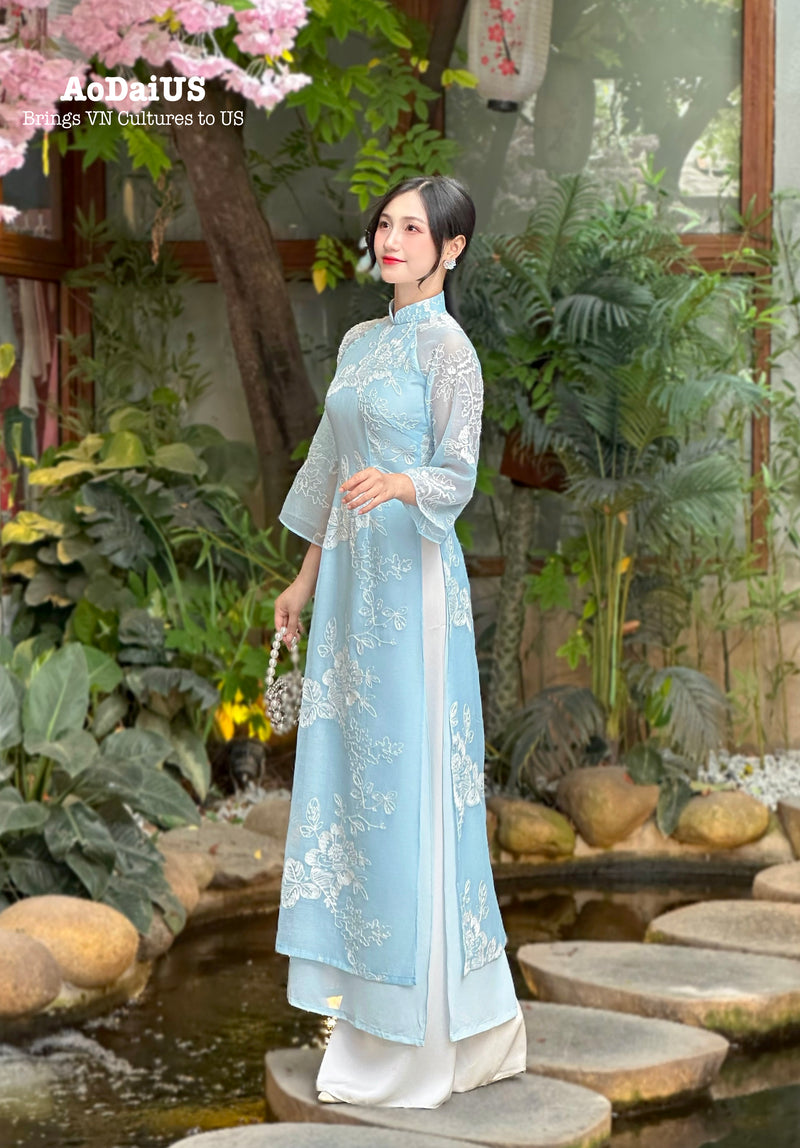 Blue Ao Dai No Pants | Modern Vietnamese Ao Dai H40