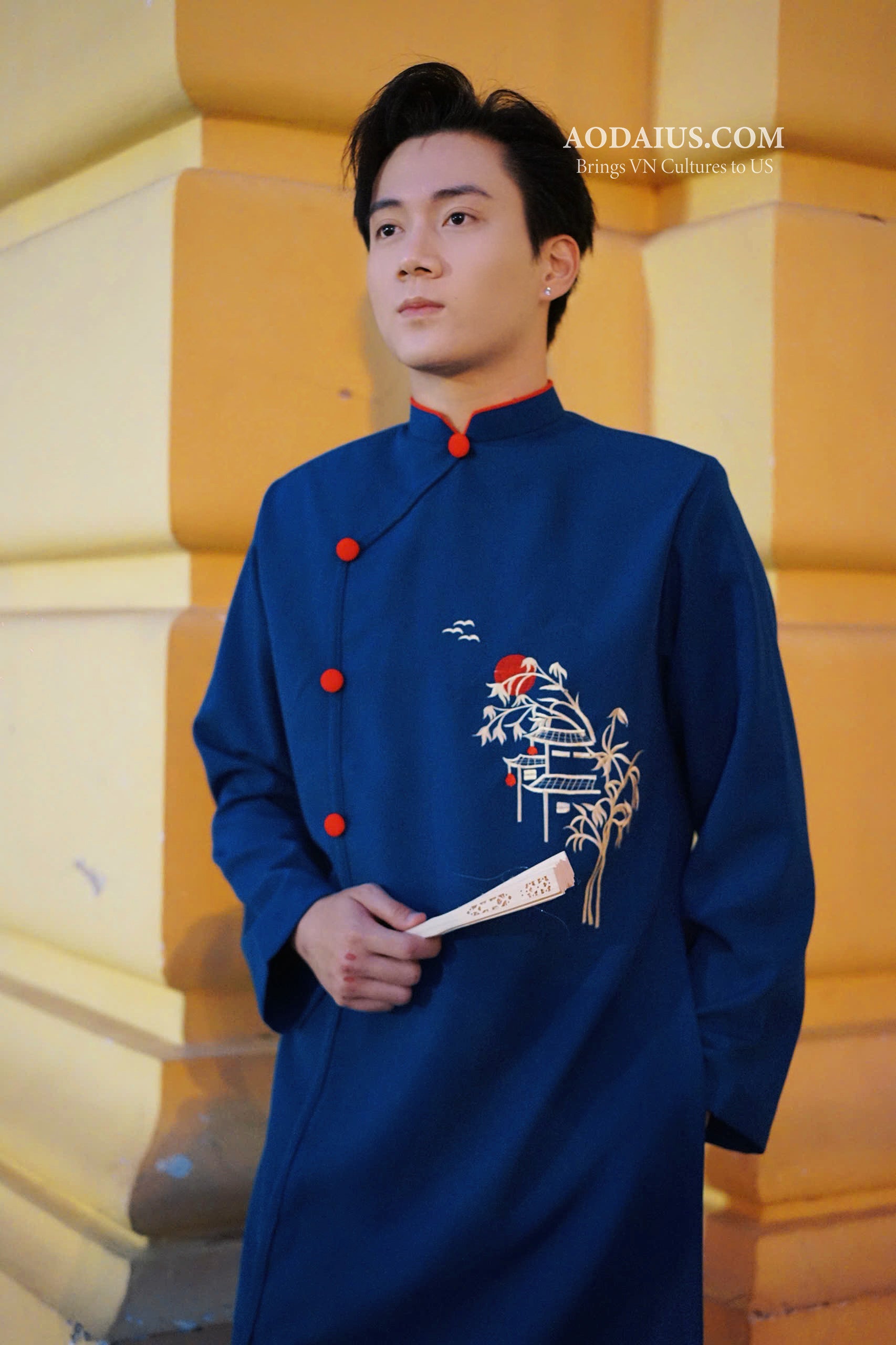 Blue Embroidered Men Ao Dai | Vietnamese Traditional Outfit O62 – Ao Dai US