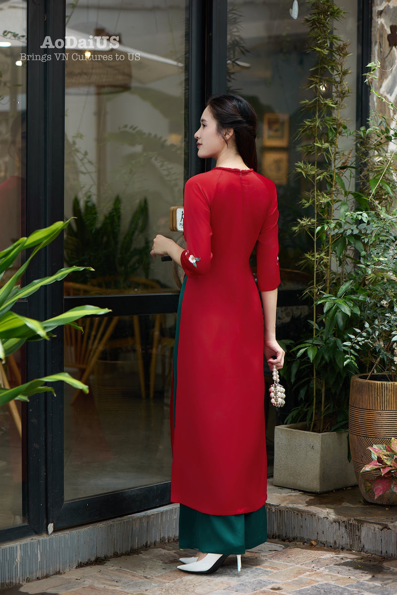 Red Floral Vietnamese Modernized Dress | Áo Dài Cách Tân E20