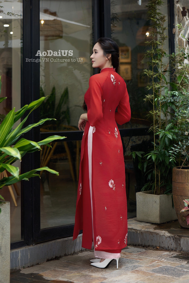 Red Floral Vietnamese Modernized Dress | Áo Dài Cách Tân I13