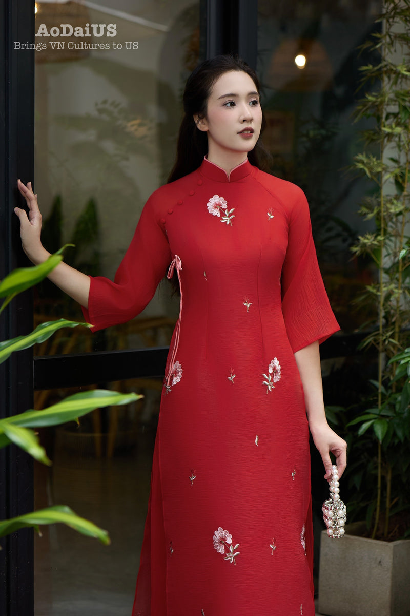 Red Floral Vietnamese Modernized Dress | Áo Dài Cách Tân I13