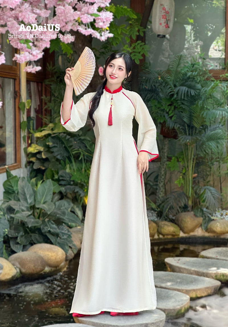 Beige Ao Dai No Pants | Modern Vietnamese Ao Dai | Bridesmaid Ao Dai E4