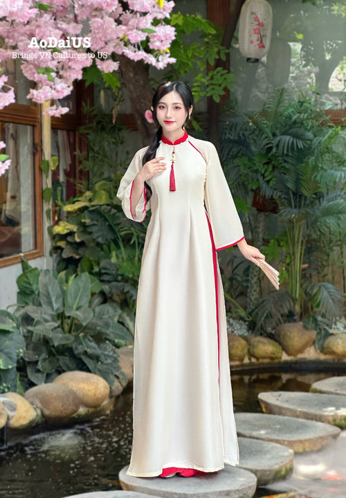 Beige Ao Dai No Pants | Modern Vietnamese Ao Dai | Bridesmaid Ao Dai E4