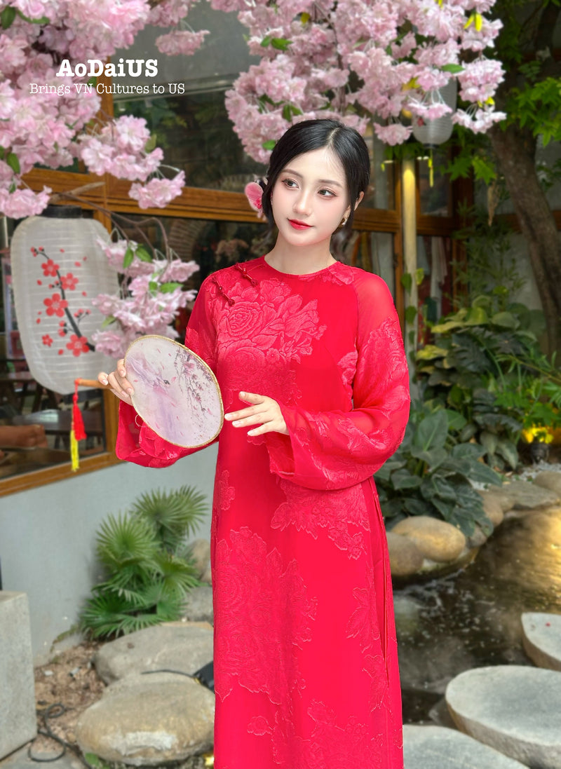 Red Ao Dai No Pants | Modern Vietnamese Ao Dai E4
