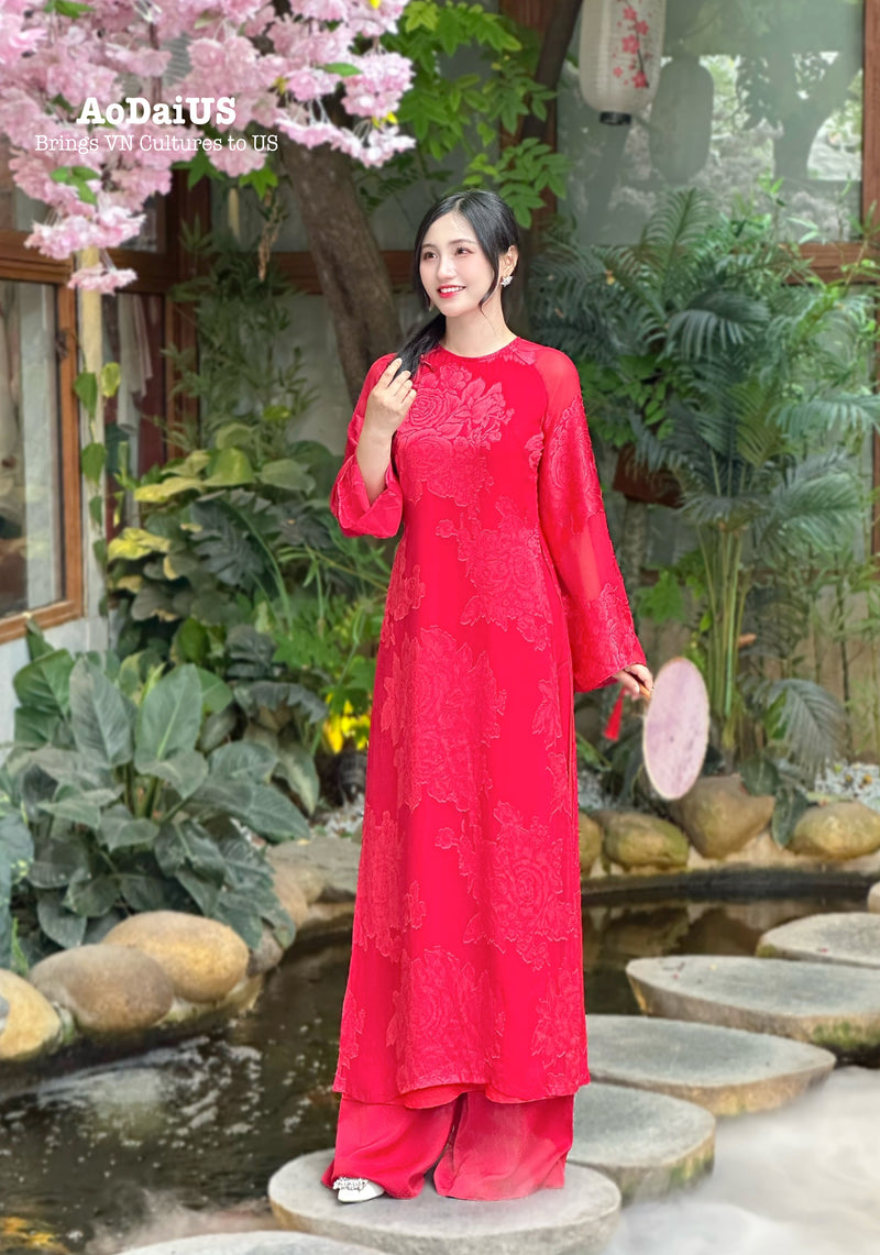 Red Ao Dai No Pants | Modern Vietnamese Ao Dai E4