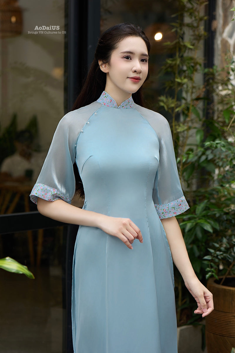 Blue Vietnamese Modernized Dress | Áo Dài Cách Tân D23