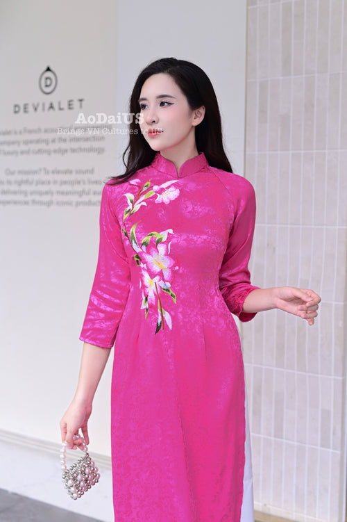 Orchid Embroidered Ao Dai Top No Pants: Gam Vietnamese Dress B28