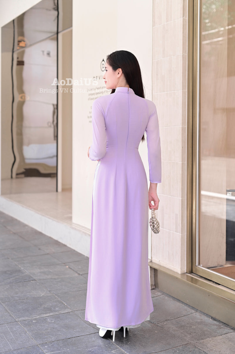 Purple Floral Modern Vietnamese Ao Dai No Pants | Áo Dài Truyền Thống D7