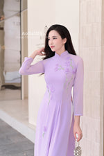 Purple Floral Modern Vietnamese Ao Dai No Pants | Áo Dài Truyền Thống D7