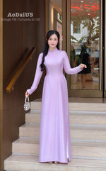 Purple Plain Vietnamese Ao Dai with Pearls No Pants B8