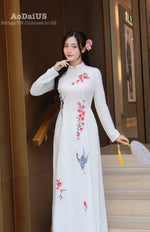 Uyen Sa Floral Embroidery with Pearls Vietnamese Ao Dai Set D27