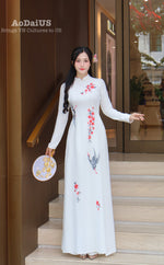 Uyen Sa Floral Embroidery with Pearls Vietnamese Ao Dai Set D27