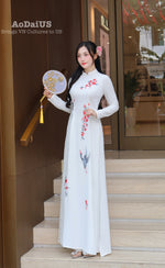Uyen Sa Floral Embroidery with Pearls Vietnamese Ao Dai Set D27