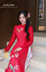 Red Lotus Traditional Vietnamese Ao Dai | Áo Dài Truyền Thống D25