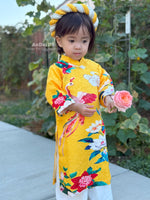 Yellow Phoenix Bloom Vietnamese Girl Dress | Áo Dài Bé Gái D22