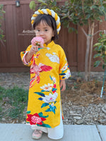 Yellow Phoenix Bloom Vietnamese Girl Dress | Áo Dài Bé Gái D22