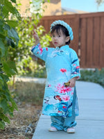 Blue Lotus Serenity Girl Ao Dai | Áo Dài Bé gái D5
