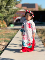 White Lotus Bloom Vietnamese Girl Dress | Áo Dài Bé Gái D21