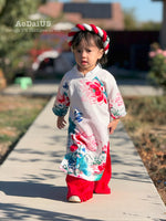 White Lotus Bloom Vietnamese Girl Dress | Áo Dài Bé Gái D21