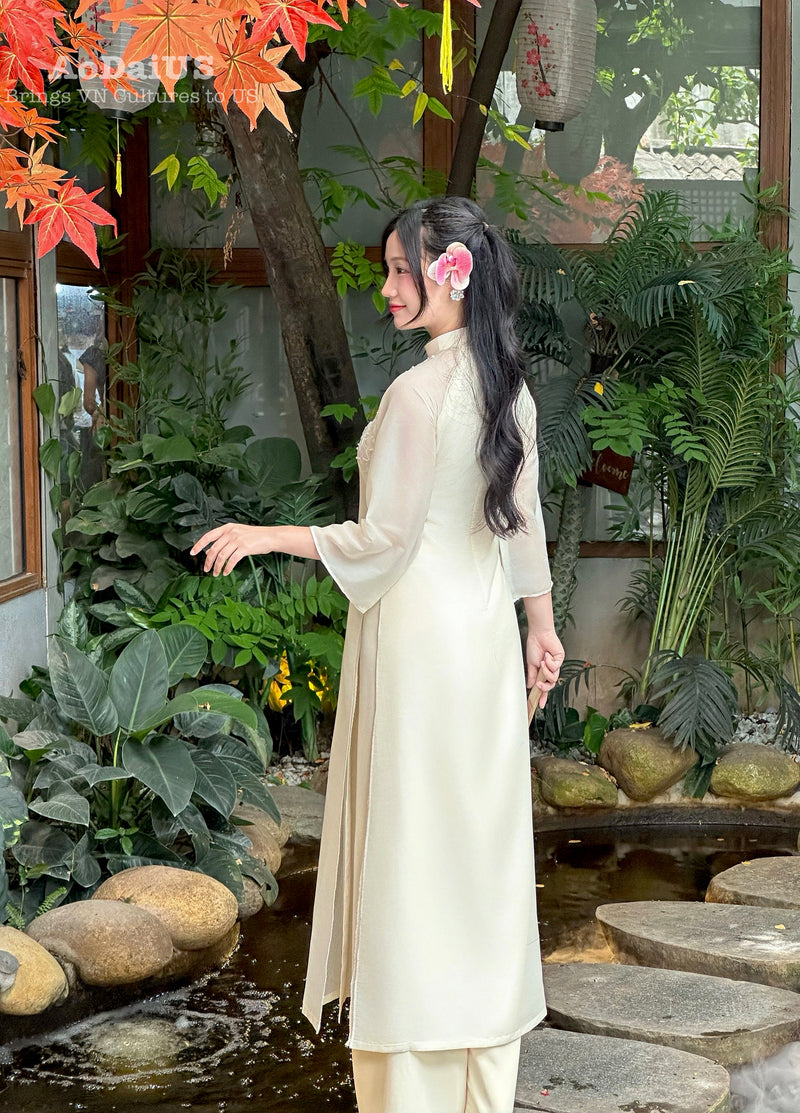 Golden Sand Bloom Modern Vietnamese Ao Dai Set C4