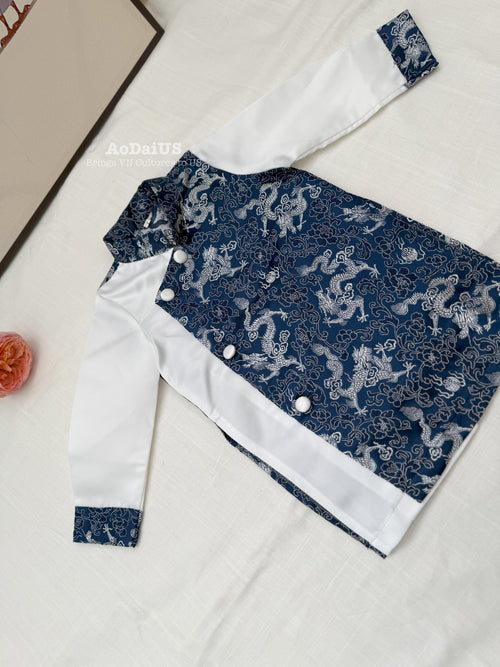 Navy Dragon Brocade Boy Vietnamese  Ao Dai | Áo Dài Bé Trai A4