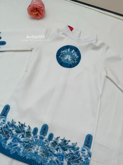 Porcelain Ocean Waves Boys Vietnamese Ao Dai | Áo Dài Bé Trai C23