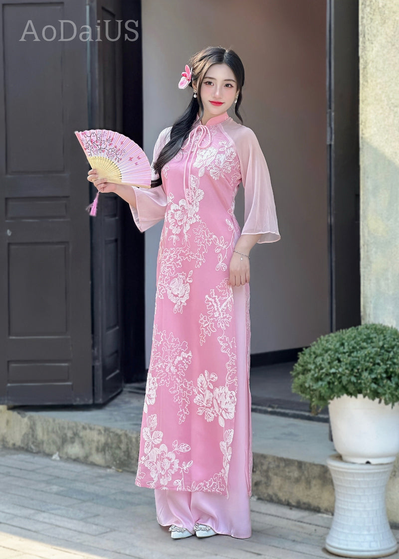 Pink Modern Ao Dai For Women | Vietnamese Modernized Dress | Up to 10XL K13