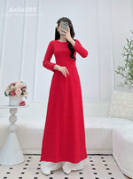 Red Daisy Traditional Ao Dai Gấm No Pants | Women Vietnamese Dress J12