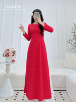 Red Daisy Traditional Ao Dai Gấm No Pants | Women Vietnamese Dress J12