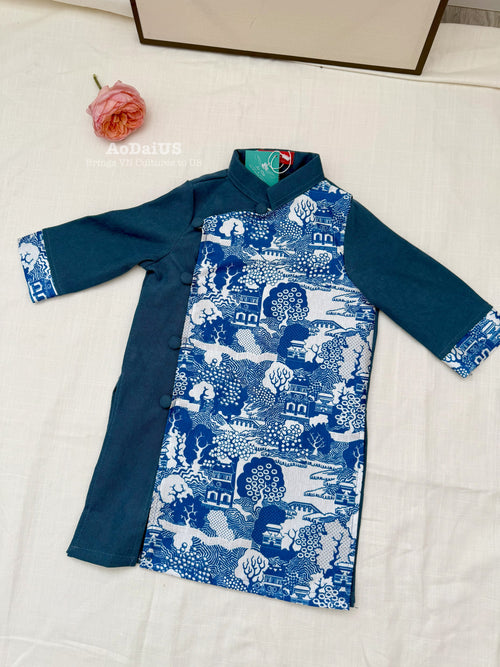 Blue Village Landscape Boy Vietnamese  Ao Dai | Áo Dài Bé Trai E34