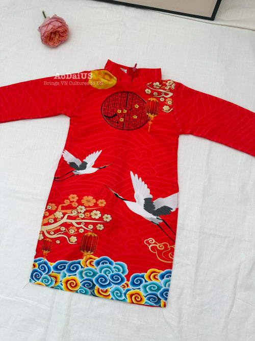 Red Lantern Cranes Boys Vietnamese Ao Dai | Áo Dài Bé Trai E34