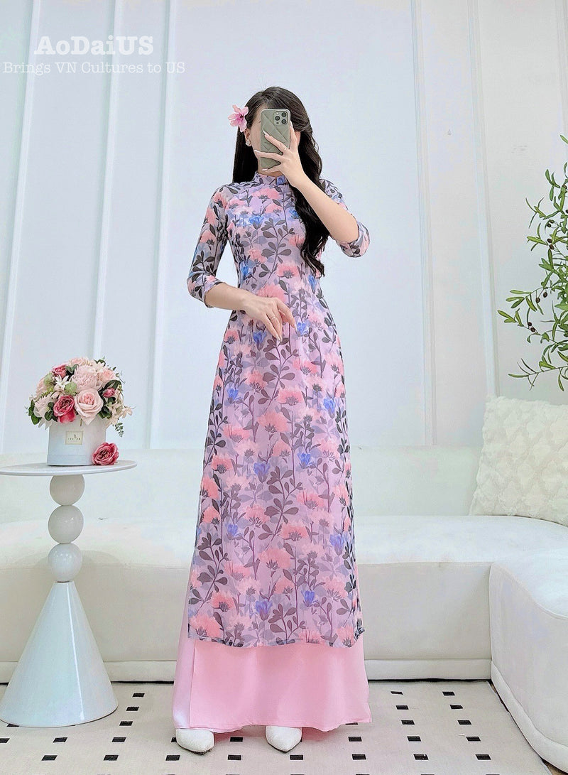 Purple Bloom Modern Vietnamese Ao Dai Set D13