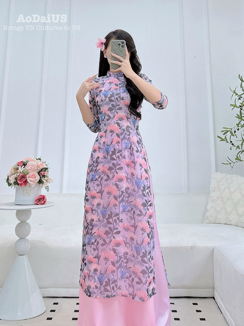 Purple Bloom Modern Vietnamese Ao Dai Set D13