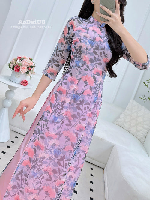 Purple Bloom Modern Vietnamese Ao Dai Set D13