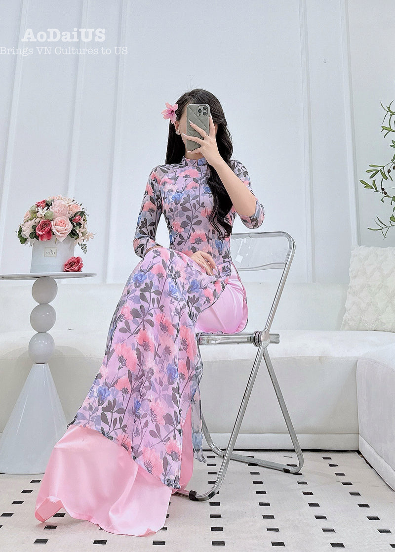 Purple Bloom Modern Vietnamese Ao Dai Set D13