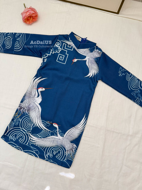 Blue Flying Cranes Boys Vietnamese Ao Dai | Áo Dài Bé Trai F8