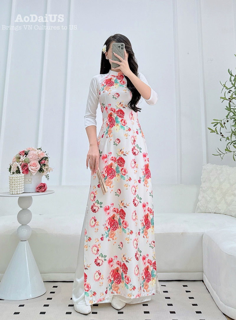 Rosa Vietnamese Traditional Ao Dai No Pants | Áo Dài Truyền Thống G16