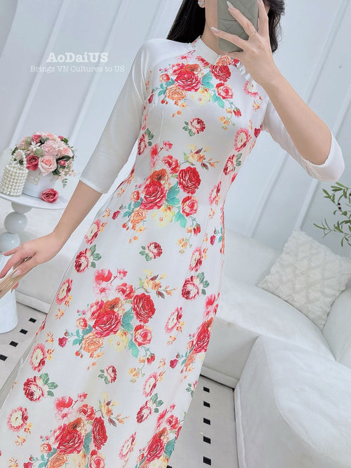 Rosa Vietnamese Traditional Ao Dai No Pants | Áo Dài Truyền Thống G16