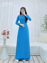 Our Lady with Sparkling Blue Crystal Stones Traditional Vietnamese Ao Dai Set A19
