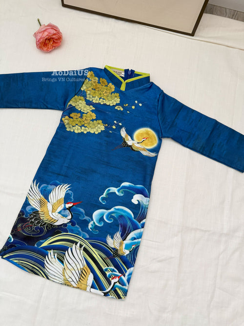 Moonlit Crane Waves Boys Vietnamese Ao Dai | Áo Dài Bé Trai F8