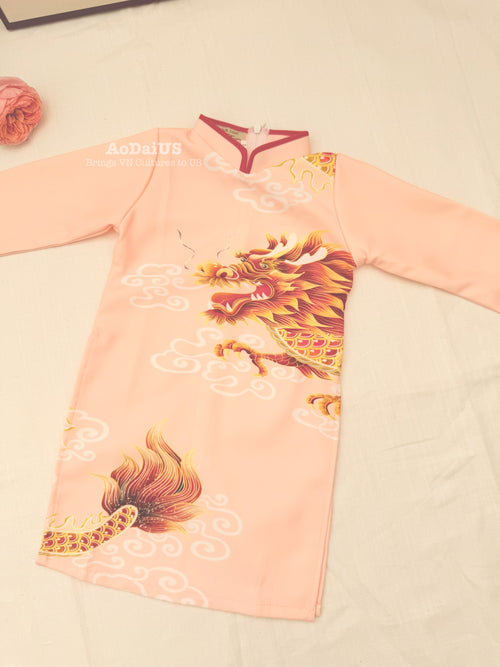 Peach 3D Dragon Ao Dai Kid | Dress For Boys | Áo Dài Bé Trai