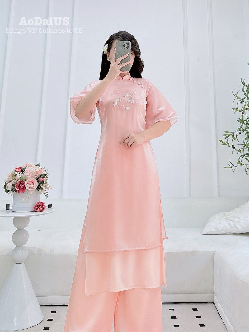 Peach Whisper Mother & Daughter Ao Dai | Family Matching Ao Dai B14