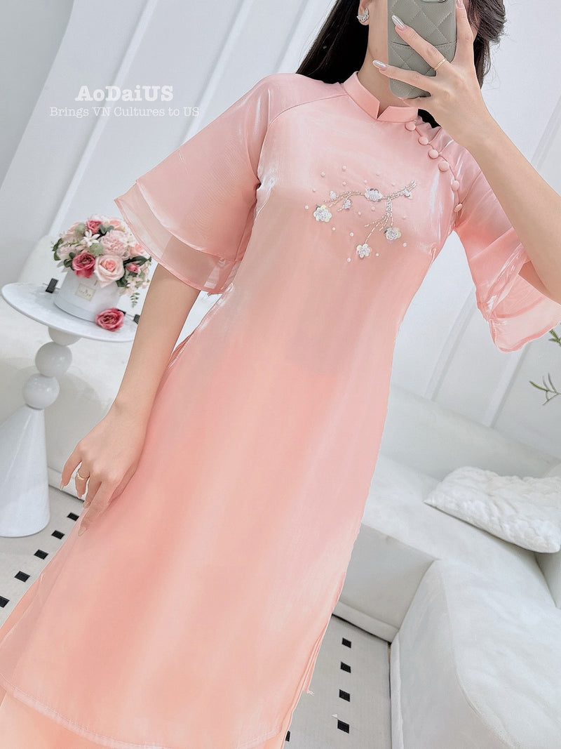 Peach Whisper Mother & Daughter Ao Dai | Family Matching Ao Dai B14