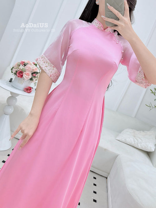 Rosy Elegance Mother & Daughter Ao Dai | Pink Family Matching Ao Dai E13
