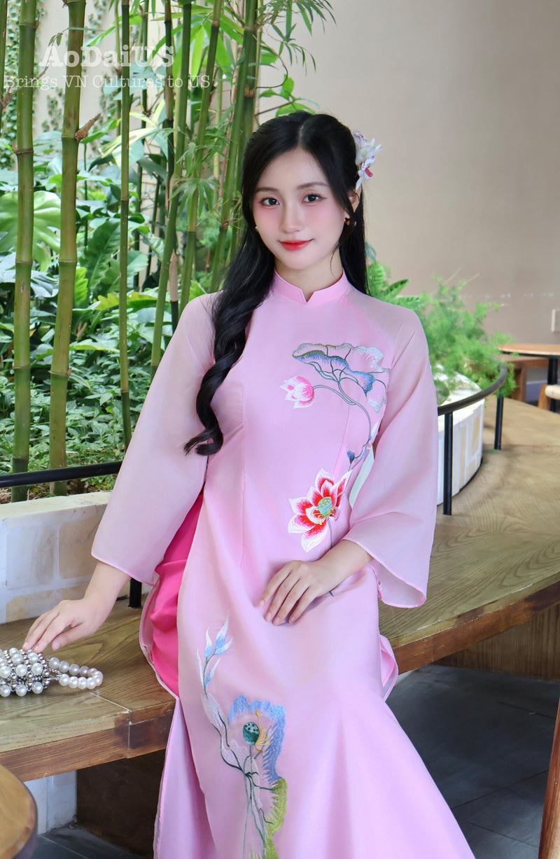 Pink Lotus Traditional Vietnamese Ao Dai | Áo Dài Truyền Thống A29