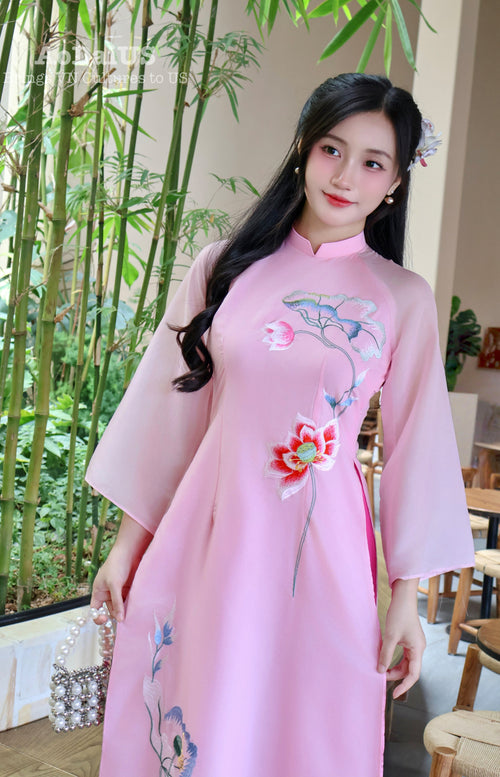 Pink Lotus Traditional Vietnamese Ao Dai | Áo Dài Truyền Thống A29