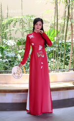 Red Lotus Traditional Vietnamese Ao Dai | Áo Dài Truyền Thống B23