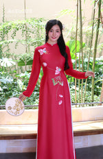 Red Lotus Traditional Vietnamese Ao Dai | Áo Dài Truyền Thống B23