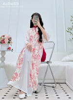 Crimson Bloom Matching Mother & Daughter Áo Dài | Vietnamese Family Ao Dai H49